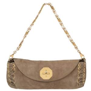 Roberto Cavalli Beige Suede Stitch Detail Turnlock Flap Clutch