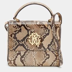 Roberto Cavalli Brown/Beige Python Top Handle Bag
