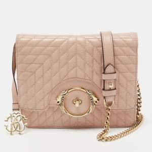 Pre Owned Roberto Cavalli Pink Quilted Leather Flap Shoulder Bag