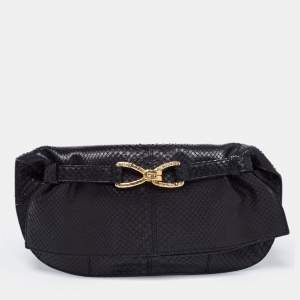 Roberto Cavalli Black Python Fold Over Clutch