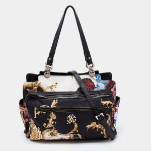Roberto Cavalli Multicolor Floral Print Fabric and Leather Tote