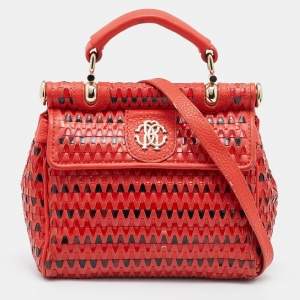 Roberto Cavalli Orange Leather and Patent Top Handle Bag
