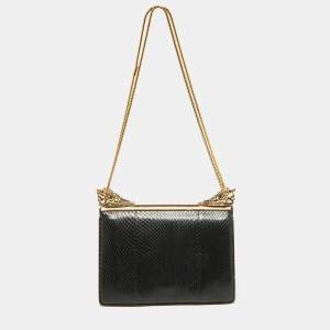 Pre Owned Roberto Cavalli Black Watersnake Leather Serpente Frame Chain Bag