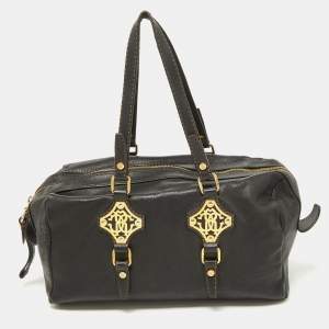 Roberto Cavalli Black Leather Zip Detail Duffle Bag