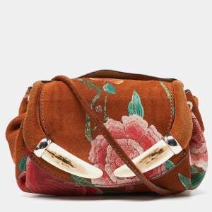 Pre Owned Roberto Cavalli Brown Suede Flap Crossbody Bag