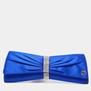 Roberto Cavalli Blue Satin Crystal Embellished Clutch