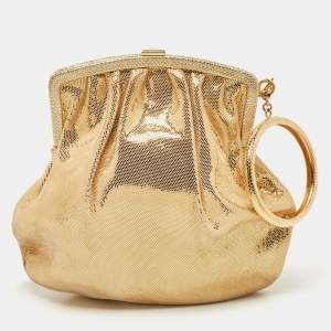 Roberto Cavalli Gold Shimmer Suede Ring Handle Clutch