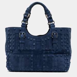 Roberto Cavalli Blue Suede Pebble Studded Tote
