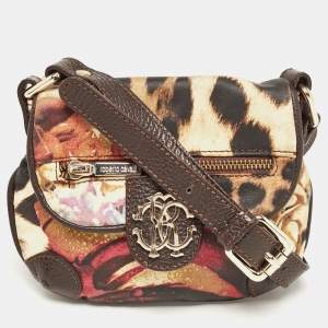 Pre Owned Roberto Cavalli Multicolor Printed Fabric and Leather Shoulder Bag