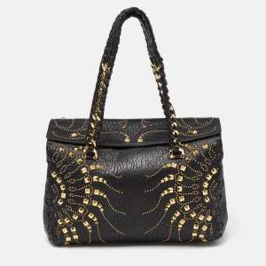 Roberto Cavalli Black Studded Leather Satchel