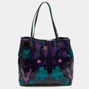 Roberto Cavalli Multicolor Printed Patent Leather RC Logo Tote