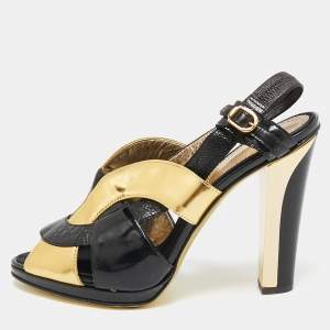 Roberto Cavalli Black Croc Embossed Leather and Leather Ankle Strap Sandals Size 41