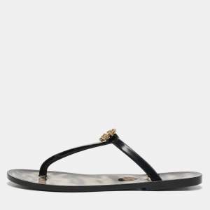Roberto Cavalli Black Jelly Embellished Thong Flat Sandals Size 38