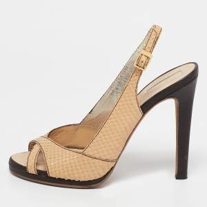 Roberto Cavalli Beige Python Leather Slingback Sandals Size 38.5