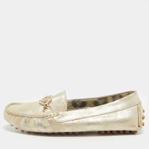 Roberto Cavalli Gold Suede Slip On Loafers Size 37