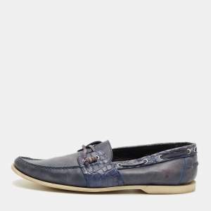 Pre Owned Roberto Cavalli Blue Crocodile Leather and Leather Loafers Size 45