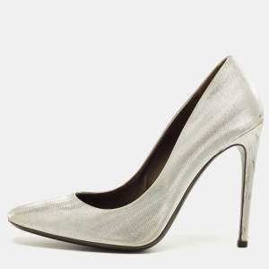 Pre Owned Roberto Cavalli Silver Metallic Lurex Fabric Pumps Size 38