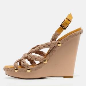 مملوكة مسبقًا Roberto Cavalli Size 40 Beige Woven Leather Wedge Sandals