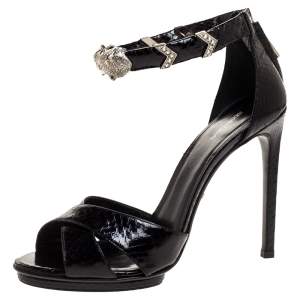 Roberto Cavalli Black Python Crystal Embellished Panther Sandals Size 39