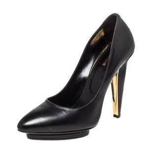 Roberto Cavalli Black Leather Platform Pumps Size 37
