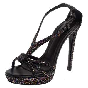مملوكة مسبقًا Roberto Cavalli Multicolor Glitter T-Strap Platform Sandals Size 37