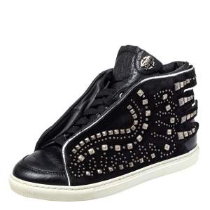 Roberto Cavalli Black Suede And Leather Studded Mid Top Sneaker Size 39