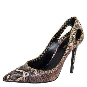 Pre Owned حذاء كعب عالى روبرتو كافالي قصه ليزر نقش ثعبان أسود / بنى مقاس 39