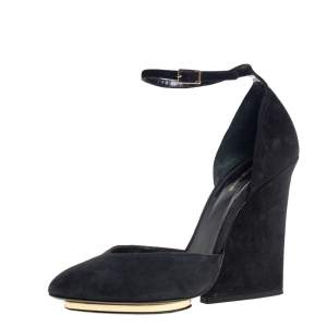 Roberto Cavalli Black Suede Ankle Strap Block Heels Pumps Size 37