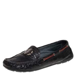 Roberto Cavalli Black Croc Embossed Leather Slip on Loafers Size 40