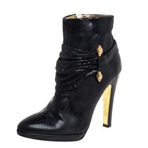 Roberto Cavalli Black Nubuck Ankle Boots Size 40.5