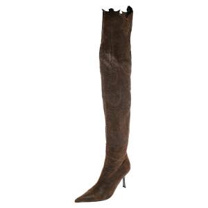 Roberto Cavalli Brown Suede Over the Knee Boots Size 37