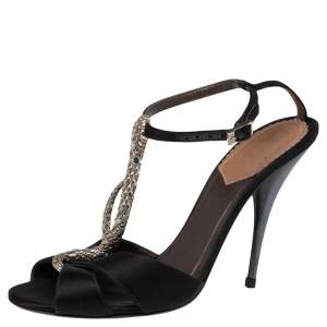 Roberto Cavalli Black  Satin Embellished  Sandals Size 39