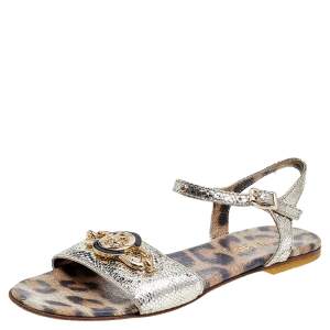 Roberto Cavalli Metallic Gold Leather Flat Sandals Size 35