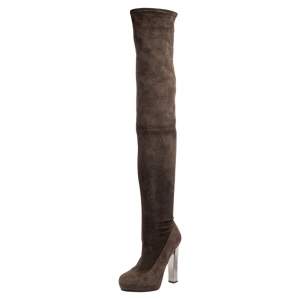 Roberto Cavalli Brown Suede Fold Thigh High Boots Size 37.5