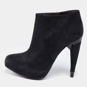 Roberto Cavalli Black Laminated Suede Ankle Boots Size 38