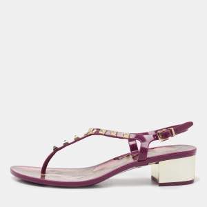 Pre Owned Roberto Cavalli Purple Rubber Studded Thong Sandals Size 37