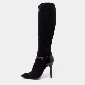 Roberto Cavalli Black Suede Knee Length Boots Size 41