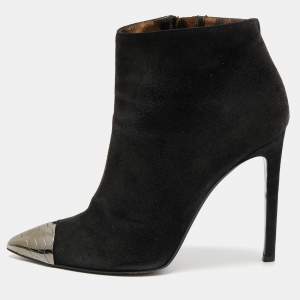 Roberto Cavalli Black Suede Ankle Length Boots Size 38.5