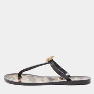 Pre Owned Roberto Cavalli Black Rubber Thong Flat Sandals Size 37