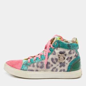 Roberto Cavalli Multicolor Suede and Fabric High Top Sneakers Size 38