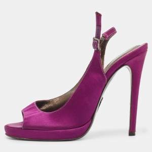 Roberto Cavalli Purple Satin Open Toe Platform Pumps Size 36