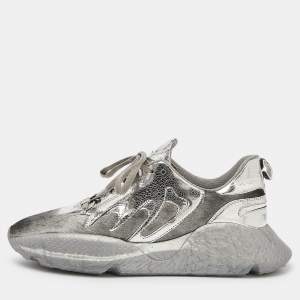 Roberto Cavalli Silver Calfhair and Laminated Leather V1per Lace Up Sneakers Size 40
