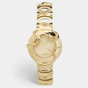 Roberto Cavalli Champagne Yellow Gold Plated Stainless Steel Snake R7253165517 Women's Wristwatch 37 mm