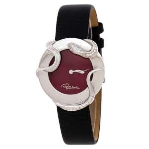 Roberto Cavalli Maroon Stainless Steel Diamonds Snake 7251165523 Women's Wristwatch 38 MM