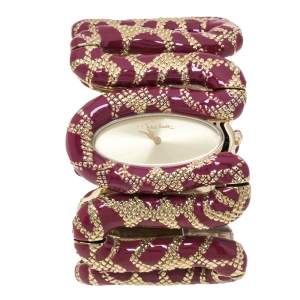 Roberto Cavalli Gold Plated Stainless Steel Burgundy Cleopatra R7253195647 Women's Wristwatch 42 mm