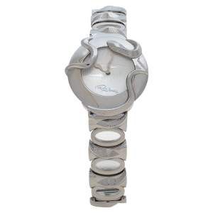 Pre Owned Roberto Cavalli Silver Stainless Steel Snake R7253165515 Women's Wristwatch 37 mm