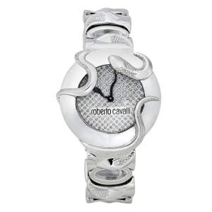 Pre Owned Roberto Cavalli Silver Stainless Steel Snake Women's Wristwatch 37 mm