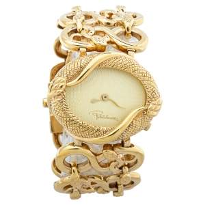 Pre Owned Roberto Cavalli Gold Tone Stainless Steel Snake Women's Wristwatch 34mm