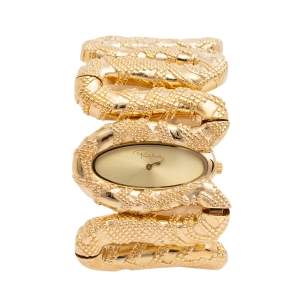 Pre Owned Roberto Cavalli Yellow Gold Plated Stainless Steel Cleopatra R7253195517 Women's Wristwatch 40 mm