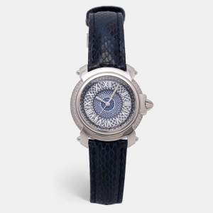 Pre Owned Roberto Cavalli Silver Stainless Steel Leather By Franck Muller RV1L006L0011 Women's Wristwatch 35 mm